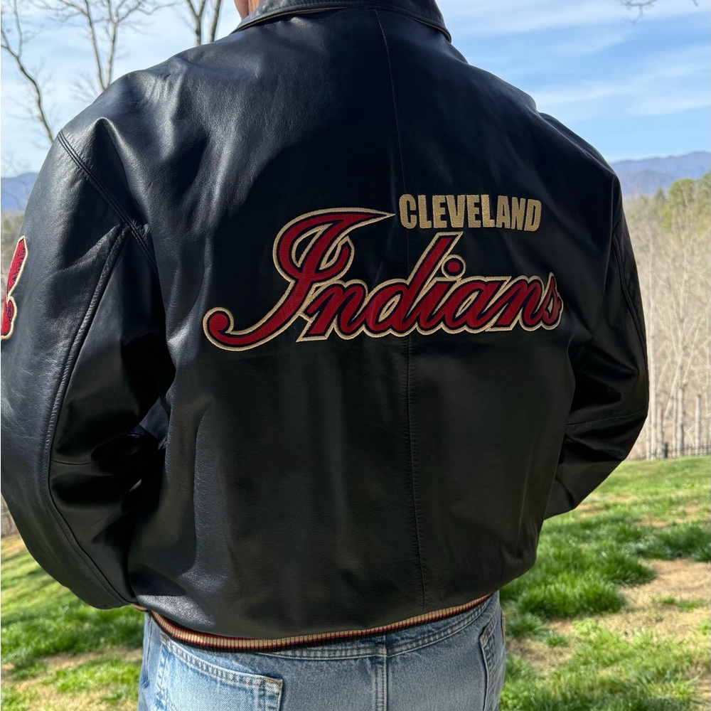 Vintage Cleveland Indians Navy Leather Bomber Jacket